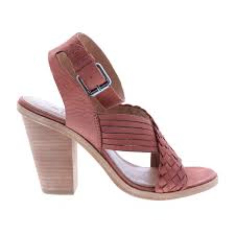 Frye Women's Brown Sara Criss Cross Leather Block Heel Ankle Strap Sandal Sz 10M
